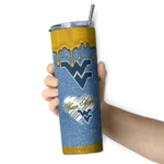 personalized-west-virginia-mountaineers-pixel-fade-blue-skinny-tumbler-best-selling-1.webp