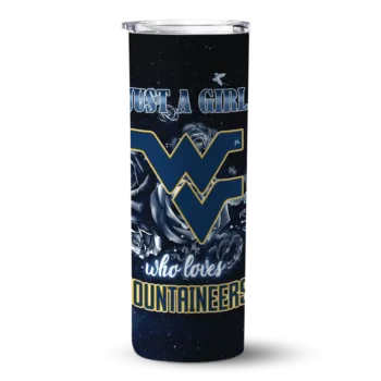 Personalized West Virginia Mountaineers Rose Romance Blue Black Skinny Tumbler