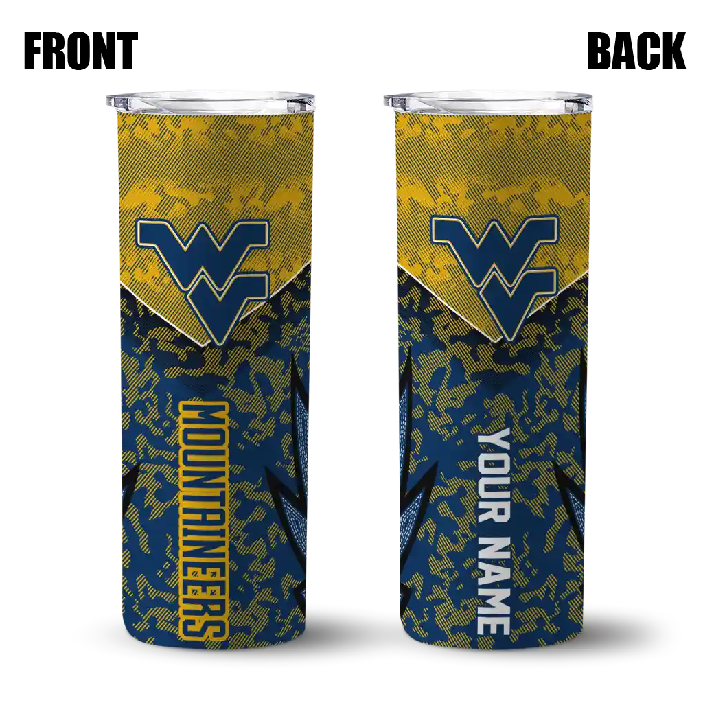personalized-west-virginia-mountaineers-spiral-burst-print-blue-skinny-tumbler-fashion-forward.webp