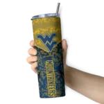 personalized-west-virginia-mountaineers-spiral-burst-print-blue-skinny-tumbler-best-selling.webp