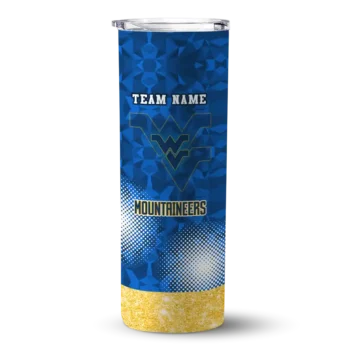 Personalized West Virginia Mountaineers Starburst Tiles Blue Skinny Tumbler