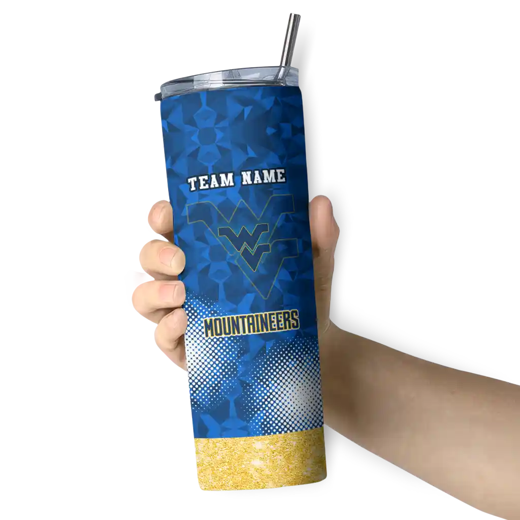 personalized-west-virginia-mountaineers-starburst-tiles-blue-skinny-tumbler-premium-grade.webp