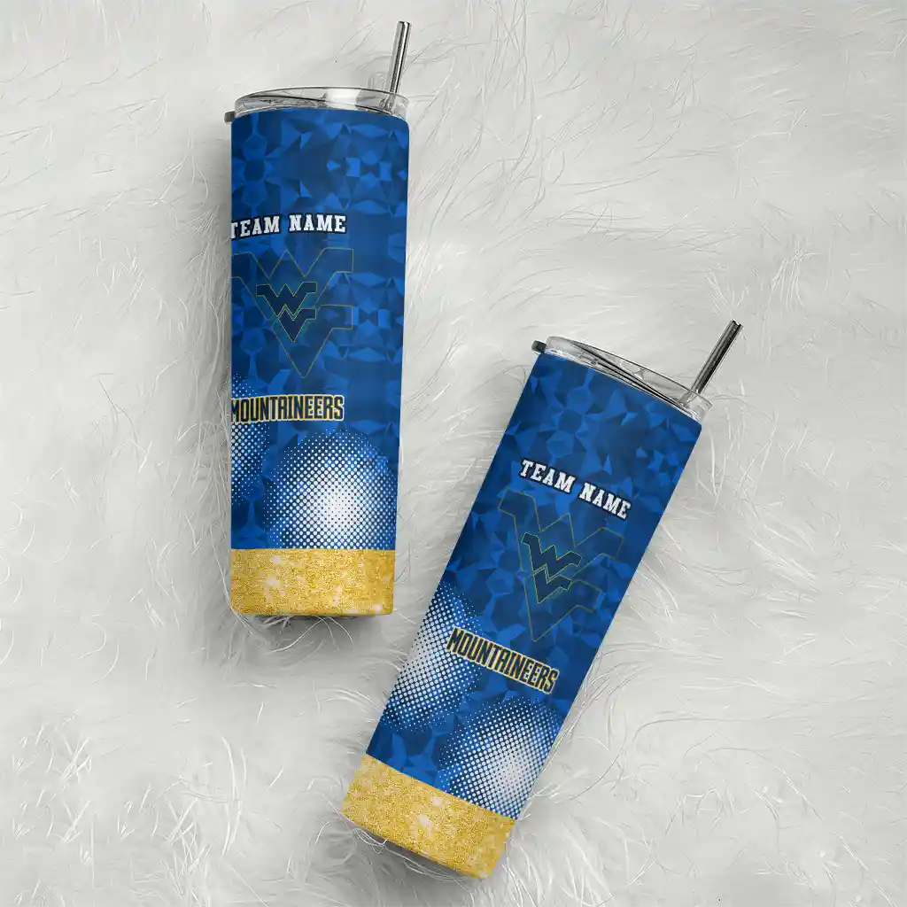 personalized-west-virginia-mountaineers-starburst-tiles-blue-skinny-tumbler-top-rated.webp