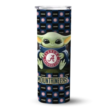 Personalized West Virginia Mountaineers Yoda Cozy Blue Black Skinny Tumbler