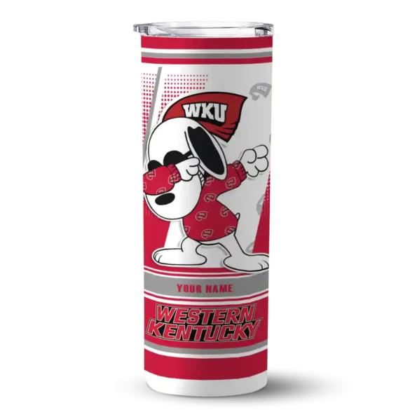 personalized western kentucky hilltoppers snoopy dog red white skinny tumbler best selling