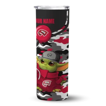 Personalized Western Kentucky Hilltoppers Yoda Camo Red Black Skinny Tumbler