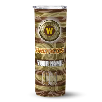 Personalized Western Michigan Broncos Patterned Waves Brown Skinny Tumbler