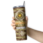 personalized-western-michigan-broncos-patterned-waves-brown-skinny-tumbler-best-selling.webp