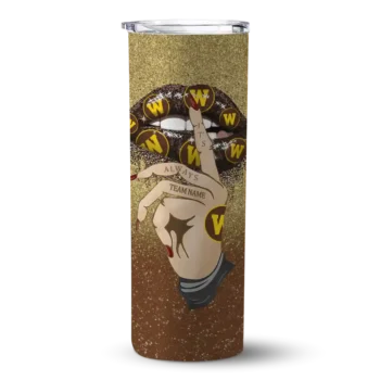 Personalized Western Michigan Broncos Sparkle Lips Brown Skinny Tumbler