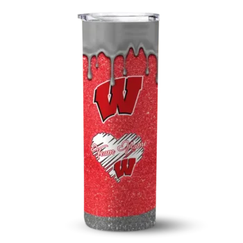 Wisconsin Badgers Tumber - Personalized Pixel Fade Skinny Red