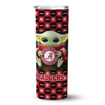 Personalized Wisconsin Badgers Yoda Cozy Red Black Skinny Tumbler