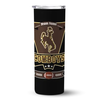 Personalized Wyoming Cowboys Helmet Belt Brown Black Skinny Tumbler