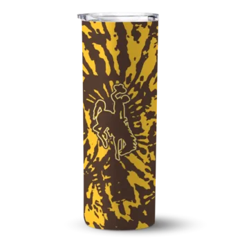 Personalized Wyoming Cowboys Metallic Grid Brown Skinny Tumbler