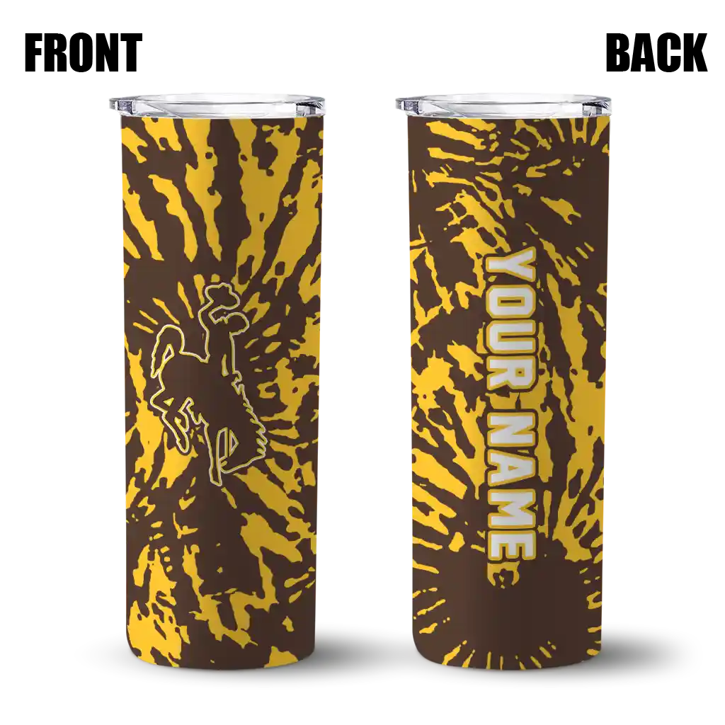 personalized-wyoming-cowboys-metallic-grid-brown-skinny-tumbler-fashion-forward.webp