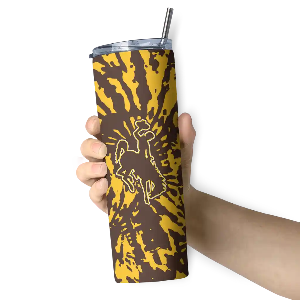 personalized-wyoming-cowboys-metallic-grid-brown-skinny-tumbler-premium-grade.webp