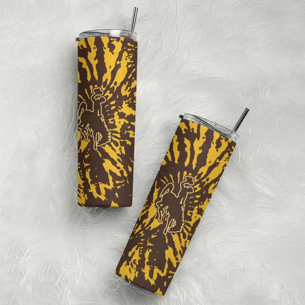 personalized-wyoming-cowboys-metallic-grid-brown-skinny-tumbler-top-rated.webp
