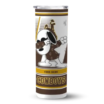 Personalized Wyoming Cowboys Snoopy Dog Brown White Skinny Tumbler