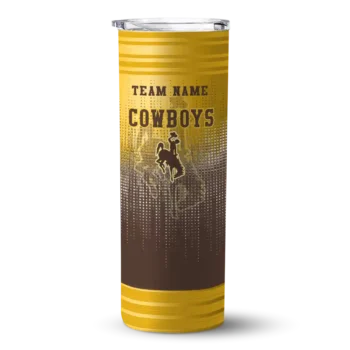 Personalized Wyoming Cowboys Swirl Texture Brown Skinny Tumbler