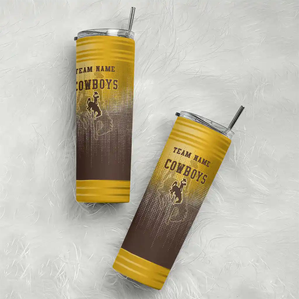 personalized-wyoming-cowboys-swirl-texture-brown-skinny-tumbler-top-rated.webp