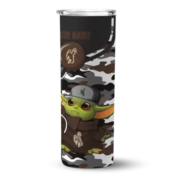 Wyoming Cowboys Tumber - Personalized Yoda Camo Skinny Brown Black