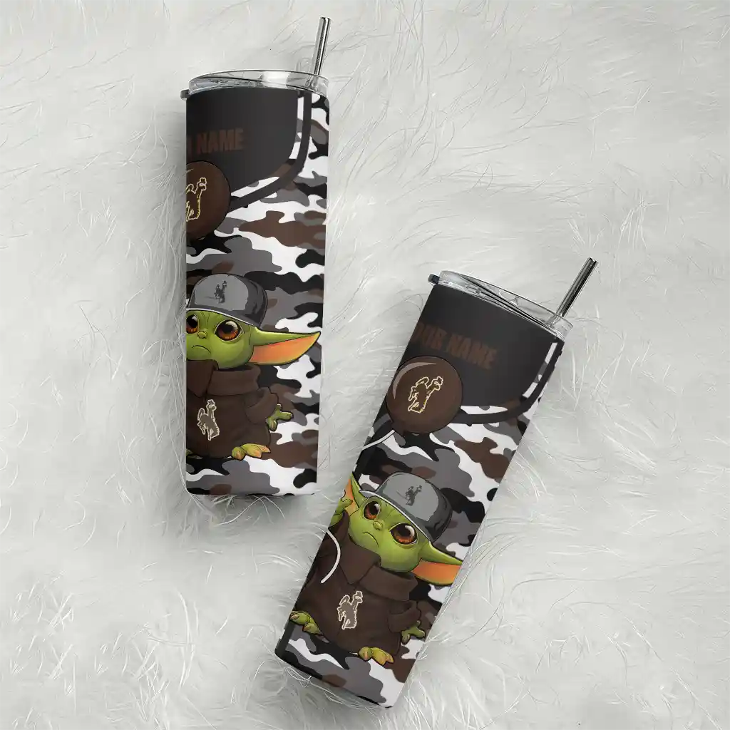 personalized-wyoming-cowboys-yoda-camo-brown-black-skinny-tumbler-top-rated.webp
