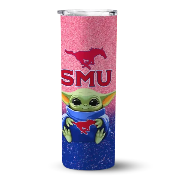 smu mustangs yoda smile blue skinny tumbler best selling