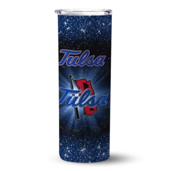 Tulsa Golden Hurricane Radiant Glitter Blue Skinny Tumbler