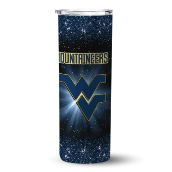 West Virginia Mountaineers Radiant Glitter Blue Skinny Tumbler