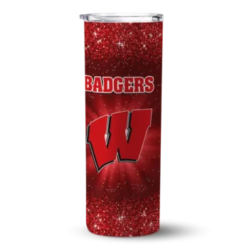 Wisconsin Badgers Radiant Glitter Red Skinny Tumbler