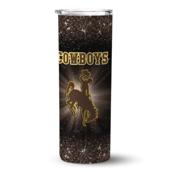 Wyoming Cowboys Radiant Glitter Brown Skinny Tumbler