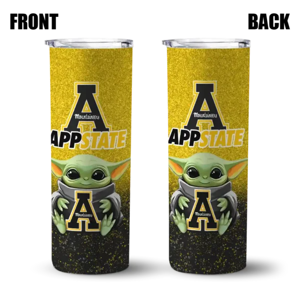 appalachian state mountaineers yoda smile black skinny tumbler fashion forward 1 52.webp