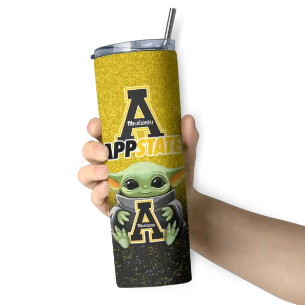 appalachian state mountaineers yoda smile black skinny tumbler premium grade 1 56.webp