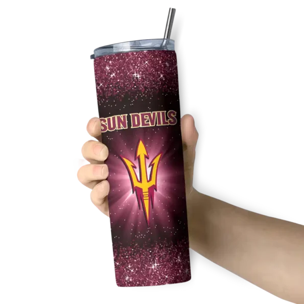 arizona state sun devils radiant glitter maroon skinny tumbler premium grade 1.webp