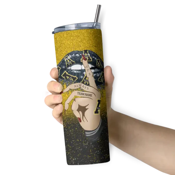 custom appalachian state mountaineers sparkle lips black skinny tumbler premium grade 1.webp
