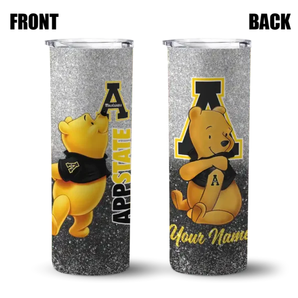 custom appalachian state mountaineers winnie the pooh black gray skinny tumbler fashion forward 2 3.webp