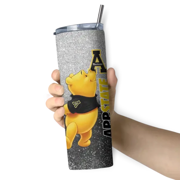 custom appalachian state mountaineers winnie the pooh black gray skinny tumbler premium grade 2 7.webp