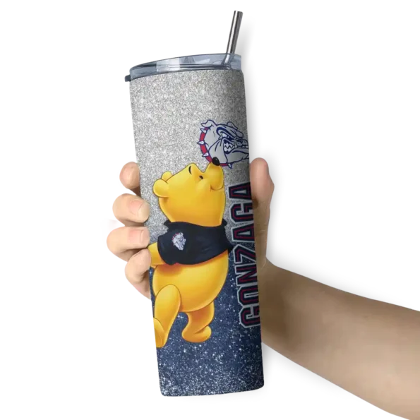 custom gonzaga bulldogs winnie the pooh blue gray skinny tumbler premium grade 1.webp
