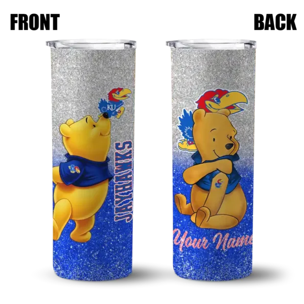 custom kansas jayhawks winnie the pooh blue gray skinny tumbler fashion forward 1.webp