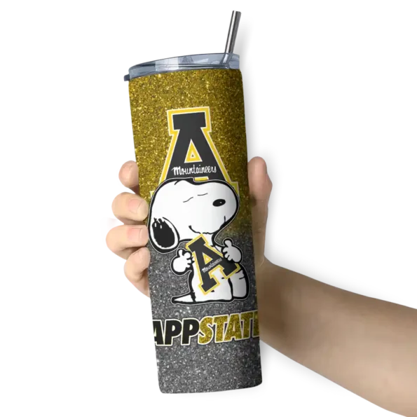 customized appalachian state mountaineers snoopy attitude black skinny tumbler premium grade 2.webp
