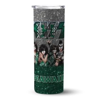 customized hawaii rainbow warriors kiss band silver skinny tumbler best selling 1.webp