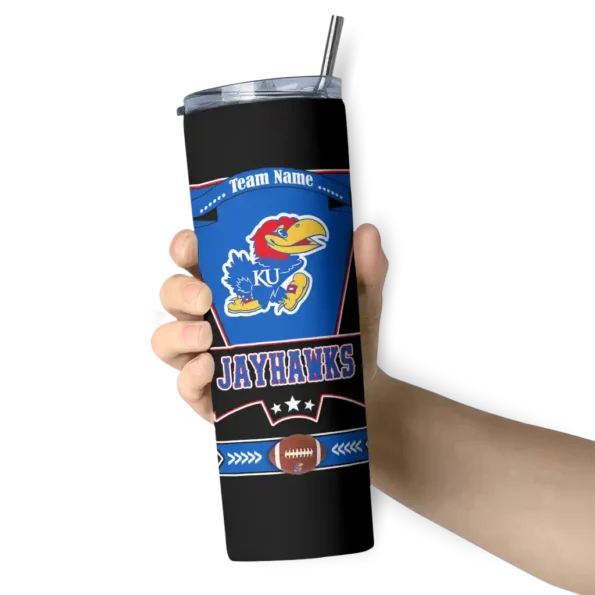 customized kansas jayhawks helmet belt blue black skinny tumbler premium grade 1.webp