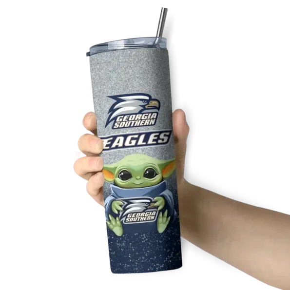 georgia southern eagles yoda smile blue skinny tumbler premium grade 1 1.webp