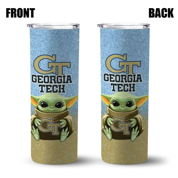 georgia tech yellow jackets yoda smile gold skinny tumbler fashion forward 1.webp