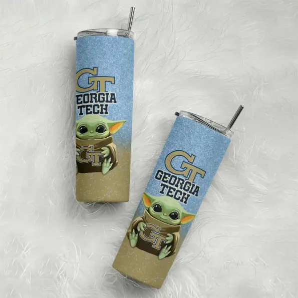 georgia tech yellow jackets yoda smile gold skinny tumbler top rated 1.webp