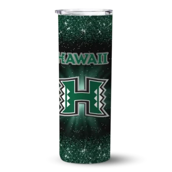 hawaii rainbow warriors radiant glitter green skinny tumbler best selling 1.webp