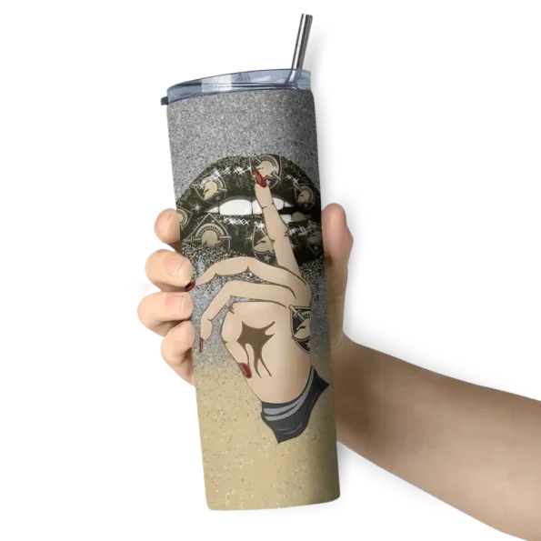 personalized army black knights sparkle lips gold skinny tumbler premium grade 1 3.webp