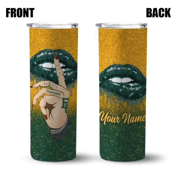 personalized baylor bears sparkle lips green skinny tumbler fashion forward 1 28.webp