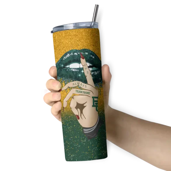 personalized baylor bears sparkle lips green skinny tumbler premium grade 1 33.webp