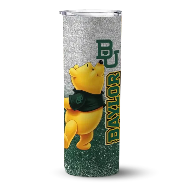 personalized baylor bears winnie the pooh green gray skinny tumbler best selling 1.webp