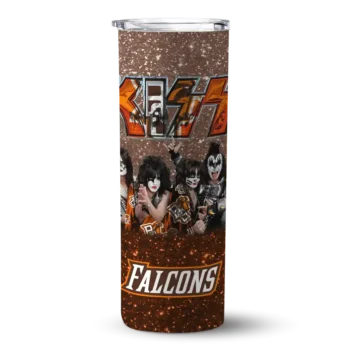 personalized bowling green falcons kiss band brown skinny tumbler best selling 1 1 2.webp